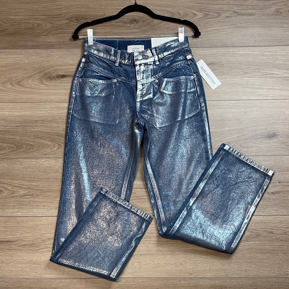 NWT Urban Outfitters Cowboy Jeans Size 26 2 Metallic Denim High Rise Straight